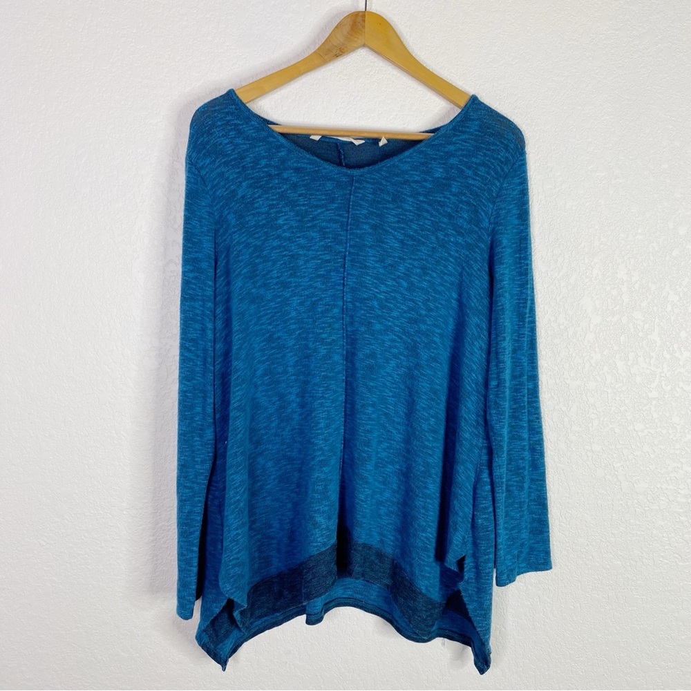 Soft Surroundings Blue Rayon Blend Long Sleeve Asymmetrical Hem Top
